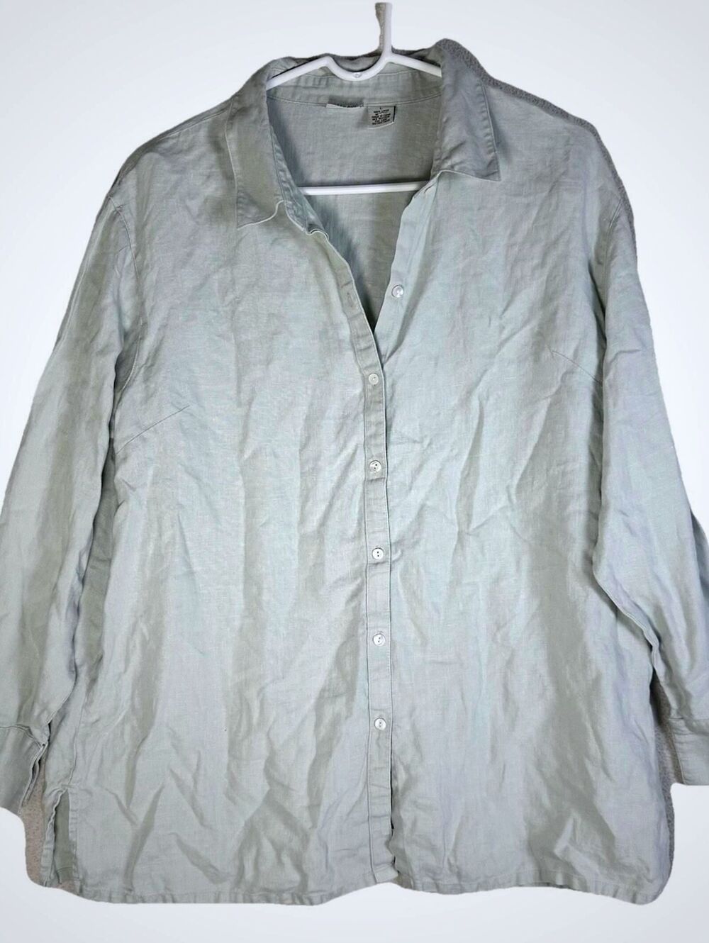Linden Hill Linen Button Up Womens Iced Green Lagenlook Coastal relaxed Sz L